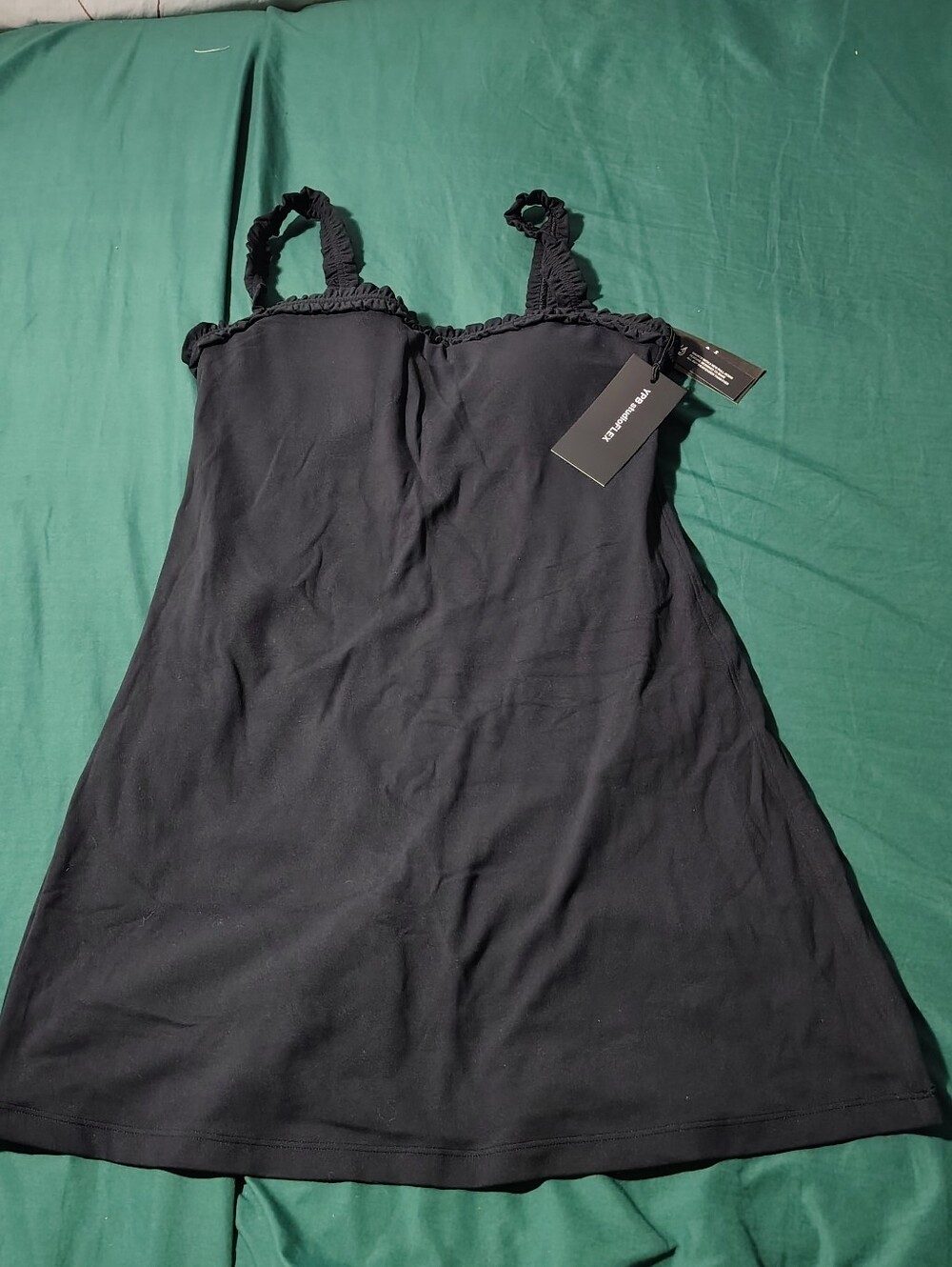 Black Ruffled Strap Slip Dress - Women Chemise